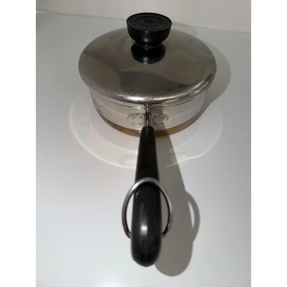 Vintage Revere Ware 3/4 Qt Saucepan Copper Bottom Stainless Steel Pot with Lid